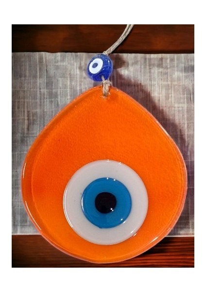 Mavi Nazar Boncuklu Şeffaf Turuncu Renk Nazar Boncuklu Damla Desen El Yapımı Duvar Süsü