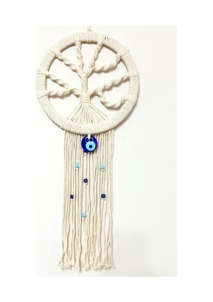 Nazar Boncuklu Ekru Renk Makrome Hayat Ağacı Duvar Süsü modelleri