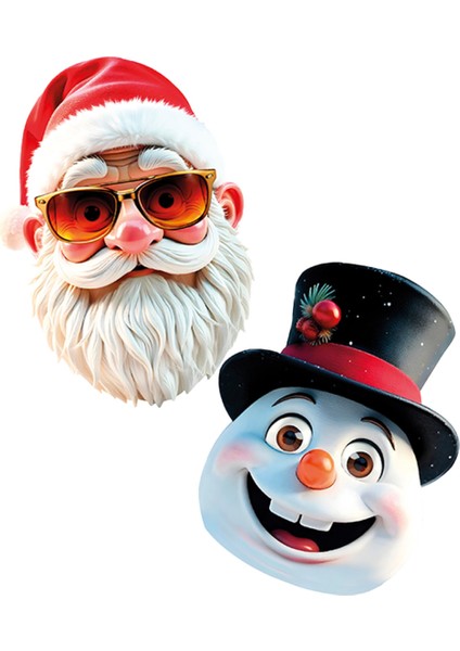 Yılbaşı Karton Maske Noel Baba Kardan Adam Seti Yılbaşı Maske 2'li