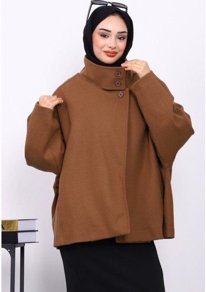 Kahverengi Cepli Oversize Kaşe Kaban