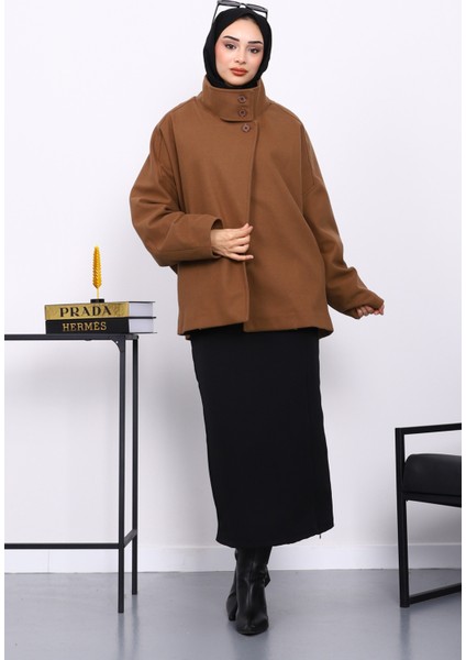 Kahverengi Cepli Oversize Kaşe Kaban fiyatları