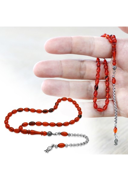 Kararmaz Metal Arnavut Zincir Zülfikar Püsküllü Arpa Kesim Turuncu Mini Boy Ateş Kehribar Tesbih fiyatları