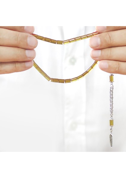 Ateş Kehribar Tesbih - Kararmaz Metal Püsküllü - Mini Boy - Sarı Renk - Kesme Kesim modelleri