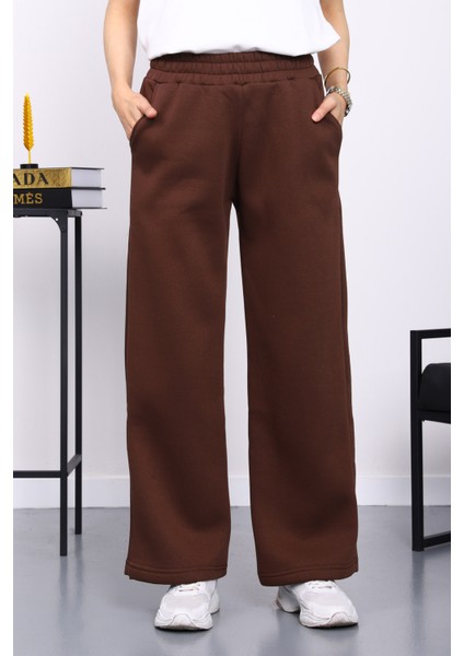 Kahverengi Bel Lastikli Şardonlu Eşofman Altı