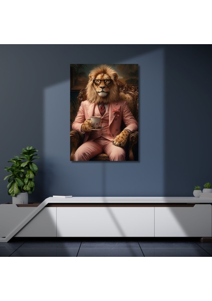 Uv Digital Baskı Takım Elbiseli Aslan Kral Cam Duvar Tablo Ev ve Ofis fiyatları