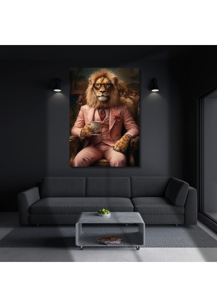 Uv Digital Baskı Takım Elbiseli Aslan Kral Cam Duvar Tablo Ev ve Ofis modelleri