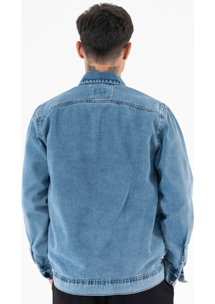 Erkek Buz Mavisi Kot Ceket Relax Fit Kapaklı Çift Cepli Gömlek Yaka indirimleri