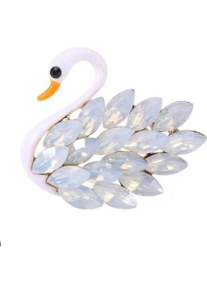 Mekik Taşlı Mineli Kuğu Broş-4.5 cm