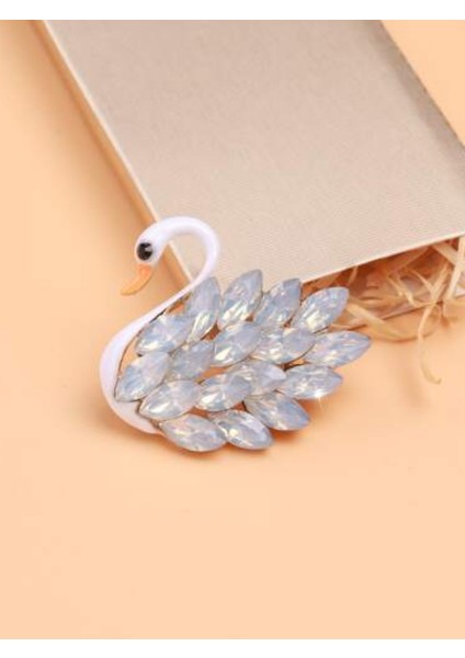 Mekik Taşlı Mineli Kuğu Broş-4.5 cm modelleri