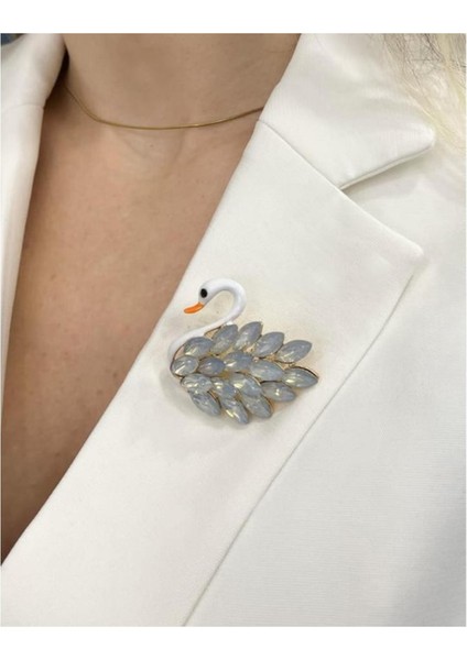 Mekik Taşlı Mineli Kuğu Broş-4.5 cm fırsatları