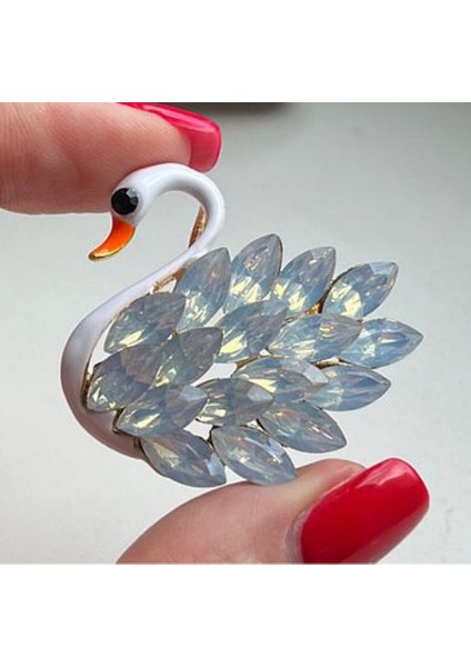 Mekik Taşlı Mineli Kuğu Broş-4.5 cm indirimleri