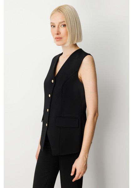 Kadın Kapak Cepli V Yaka Yelek 5037 Siyah fiyatları