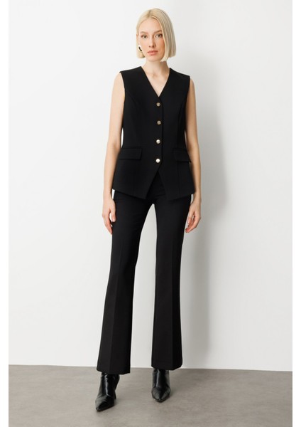 Kadın Kapak Cepli V Yaka Yelek 5037 Siyah modelleri