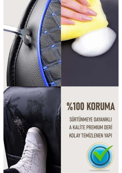 Opel Astra H Sedan Uyumlu Yarı Deri Oto Koltuk Kılıfı Tam Set Vena Siyah-Mavi