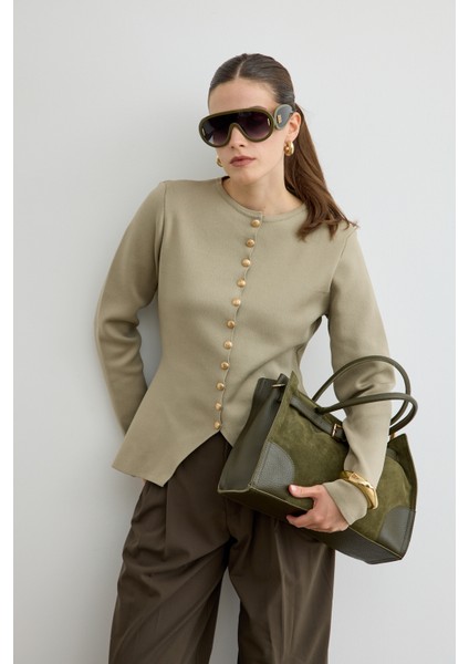 Noi Belden Oturtmalı Triko Hırka Çağla Yeşili