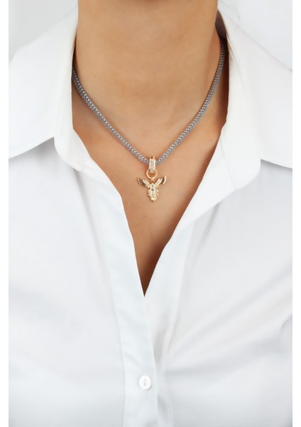 Baget Zirkon Taşlı Anka Kuş Uçlu Kolye