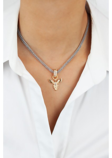 Baget Zirkon Taşlı Anka Kuş Uçlu Kolye fiyatları