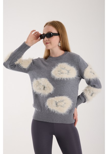 Kadın Gri Sakal Iplik Bisiklet Yaka Triko Kazak fiyatları