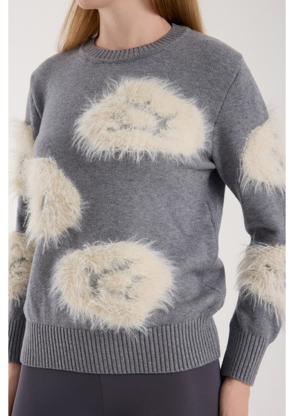 Kadın Gri Sakal Iplik Bisiklet Yaka Triko Kazak modelleri