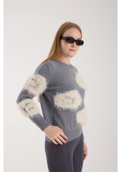 Kadın Gri Sakal Iplik Bisiklet Yaka Triko Kazak fırsatları
