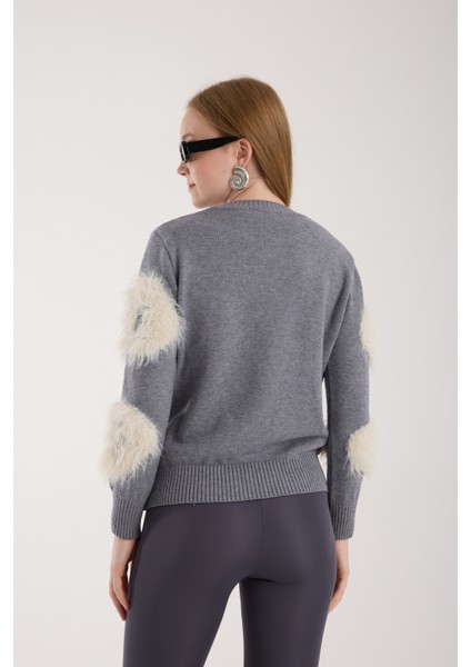 Kadın Gri Sakal Iplik Bisiklet Yaka Triko Kazak indirimleri