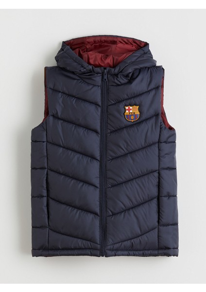 Yeni Sezon Kapüşonlu Barcelona Baskılı Erkek Çocuk Şişme Yelek