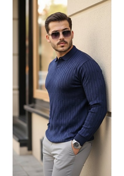 Erkek Saç Örgü Desenli Uzun Kollu Triko