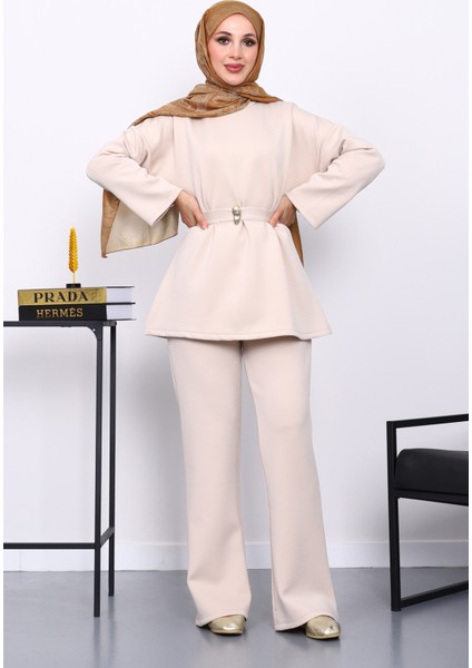 Taş Kemerli Tunik Pantolonlu Scuba Takım fiyatları
