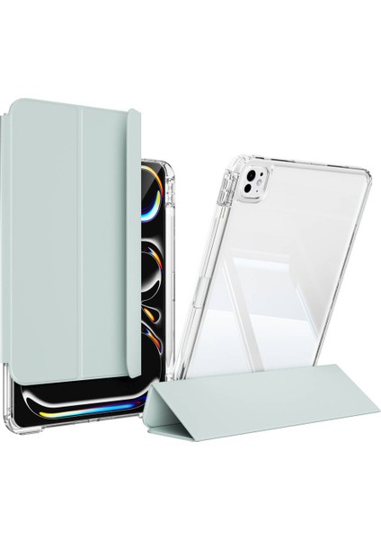 ​​​apple iPad Pro 11 2024 Kılıf Magnetik Ayrılabilen Airbagli Uyumlu Spıa Sliding Tablet Kılıfı-Açık Yeşil