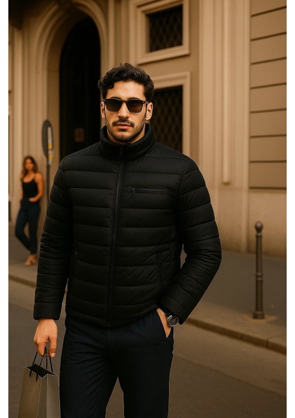 Erkek Comfort Fermuarlı Günlük Kışlık Siyah Şişme Mont modelleri