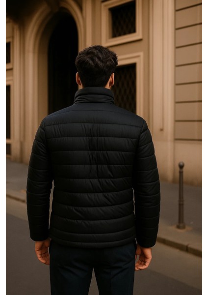 Erkek Comfort Fermuarlı Günlük Kışlık Siyah Şişme Mont