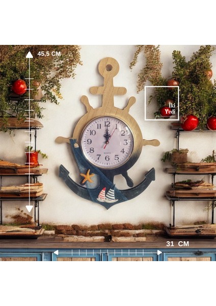 Mosley 77-2 Denizci Çapa Tasarımlı Duvar Saati 45,5X31 cm Denizcilik Temalı Ev ve Ofis Aksesuarı
