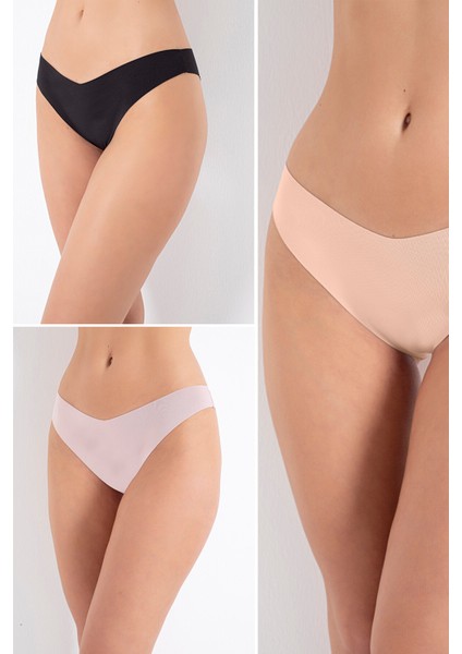 Siyah Vizon Ten Rengi 3lü Lazer Iz Yapmaz V Shape Brazillian Külot