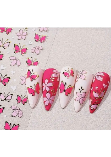 Pembe Kelebekli Çiçekli Tırnak Süsleme Stickerı Nail Art Süslemeleri fiyatları