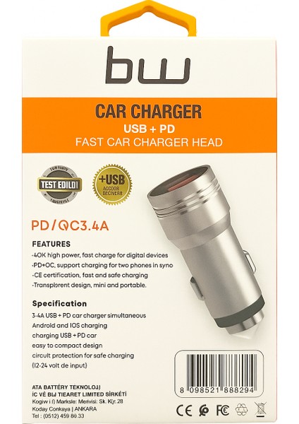 Pd + Qc 3.4A Hızlı Araç Şarj Cihazı | Çift Çıkış USB + Type-C fiyatları
