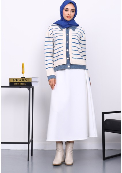 Ekru Düğmeli Kot Detaylı Triko Hırka fiyatları