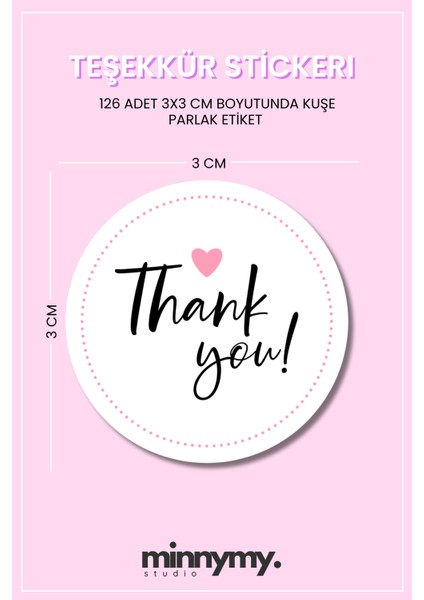 Teşekkür Sticker - 3x3 cm Paketleme ve Kargo Etiketi, 126 Adet