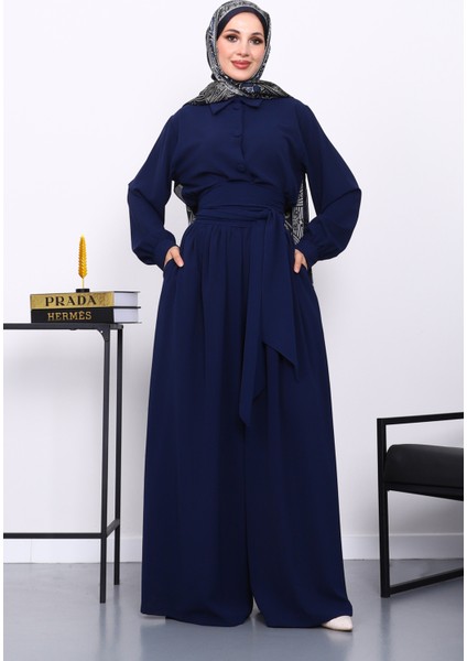 Lacivert Bel Lastikli Tulum