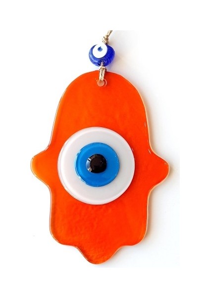 Nazar Boncuklu Şeffaf Turuncu Fatma Ana Bereket Eli Cam Duvar Süsü