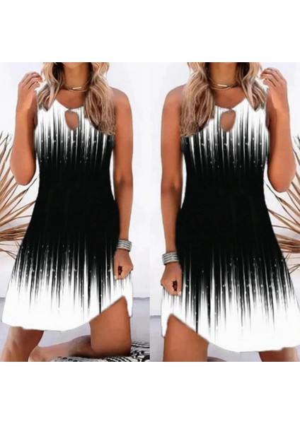 Kadın Yaka Damla Dekolteli Siyah Beyaz Desenli Dalgıç Elbise fiyatları