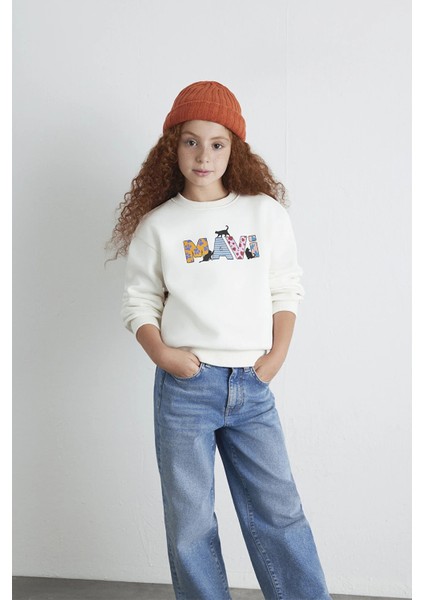 Pamuklu Loose Fit Bisiklet Yaka Sweat Kız Çocuk Sweat 7S10169