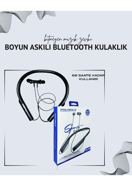 Polygold PG-100 Boyun Askılı Kablosuz Kulaklık – 200 Saat Bekleme Süresi, Stereo Ses, Mikrofonlu