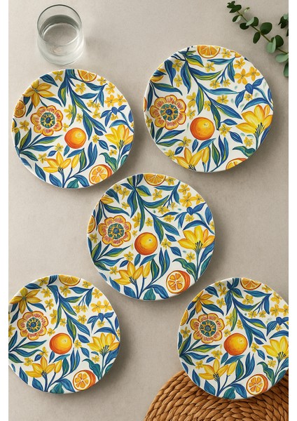 6’lı Renkli Çiçek Desenli Pasta ve Tatlı Tabağı Seti – Şık Sunum Tabakları (20 Cm)