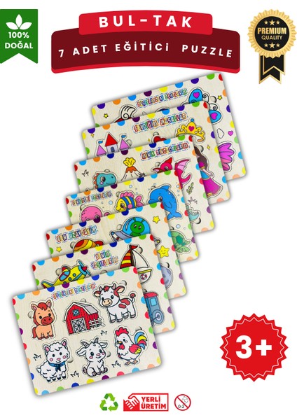 Ahşap Eğitici Puzzle Seti – 7’li Eğitim ve Keşif Paketi