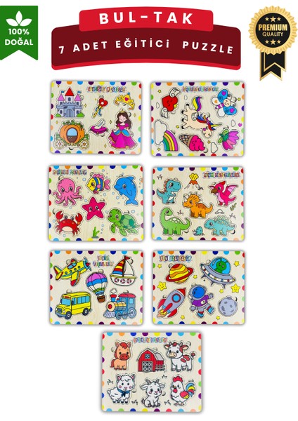 Ahşap Eğitici Puzzle Seti – 7’li Eğitim ve Keşif Paketi