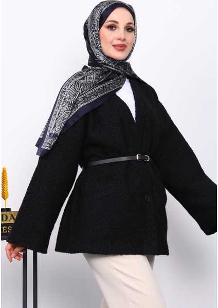 Siyah Kemerli Oversize Buklet Ceket modelleri