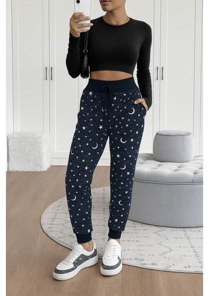 Kadın Yüksek Bel Bağcıklı Desenli Iki Iplik Pantolon fırsatları