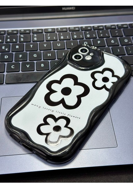 Iphone 11 Uyumlu Darbe Önleyici Siyah Papatya Baskılı Silikon Kılıf modelleri