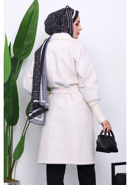 Ekru Bel Kuşaklı Çift Cepli Angora Kaban fırsatları