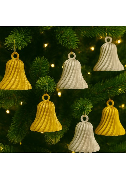 Gold & Silver 6’lı Yılbaşı Zil Seti | 3 cm Mini Ağaç Süsü | 3D Tasarım Metalik Gold Gümüş Yılbaşı Dekoru